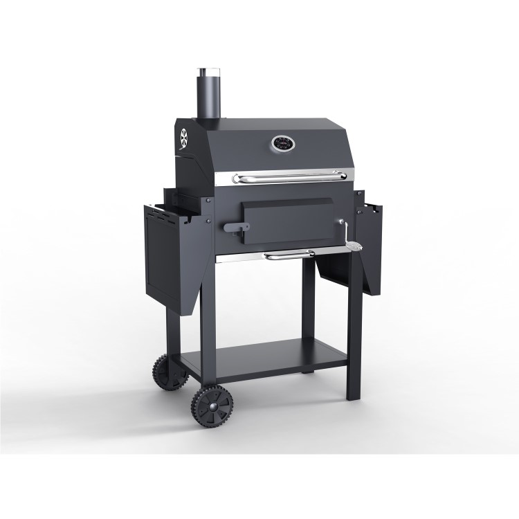 Refurbished electriQ Charcoal American Grill BBQ with Chimney Smoker Function and Free Accessory Pack Includes BBQ Cover and Utensil Set