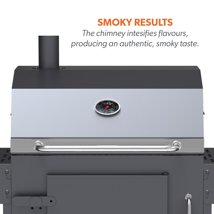 Refurbished electriQ Charcoal American Grill BBQ with Chimney Smoker Function and Free Accessory Pack Includes BBQ Cover and Utensil Set