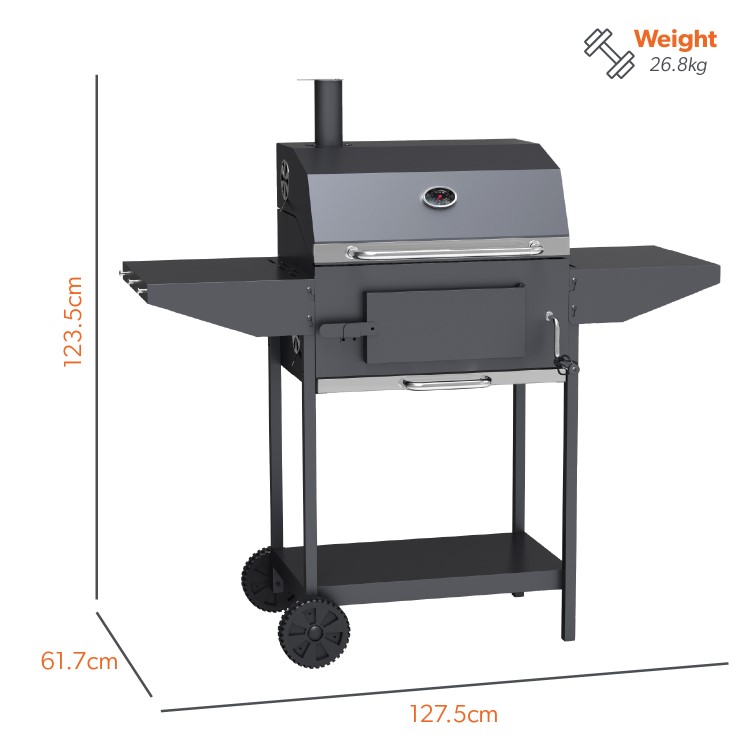 Refurbished electriQ Charcoal American Grill BBQ with Chimney Smoker Function and Free Accessory Pack Includes BBQ Cover and Utensil Set