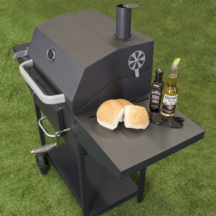 GRADE A1 - Charcoal American Grill BBQ with Chimney Smoker Function - Includes BBQ Cover Utensil Set 