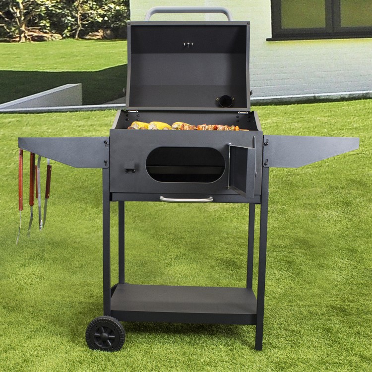 GRADE A1 - Charcoal American Grill BBQ with Chimney Smoker Function - Includes BBQ Cover Utensil Set 