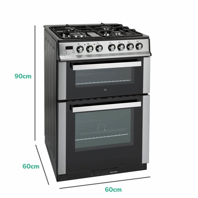 electriQ 60cm Double Oven Dual Fuel Cooker Stainless Steel IQDFC2W60