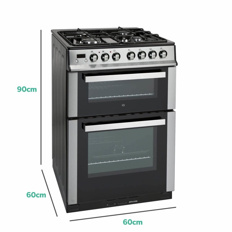 electriQ 60cm Double Oven Dual Fuel Cooker - Stainless Steel