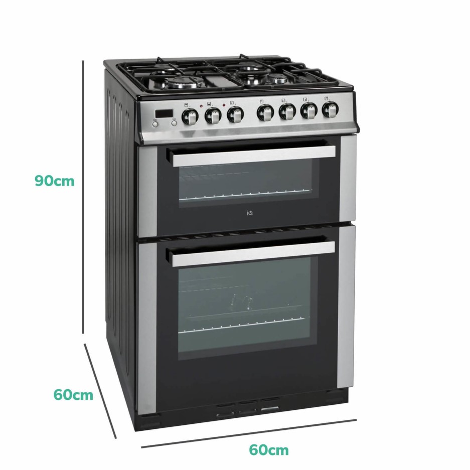 electriQ 60cm Double Oven Dual Fuel Cooker Stainless Steel IQDFC2W60