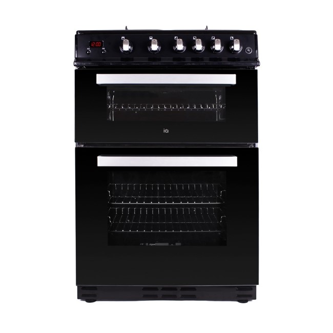 GRADE A1 - electriQ 60cm Dual Fuel Cooker with Double Oven - Black
