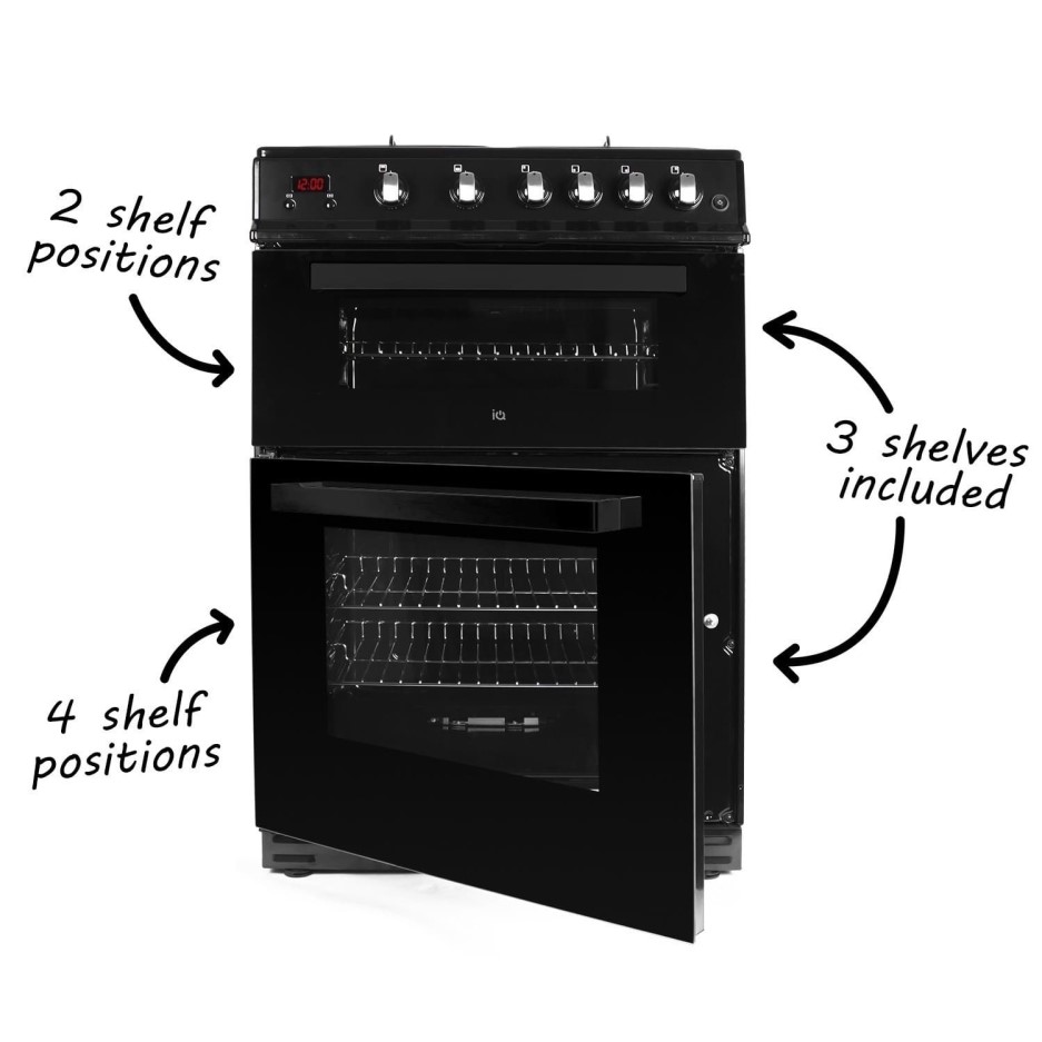 electriQ 60cm Dual Fuel Cooker with Double Oven Black