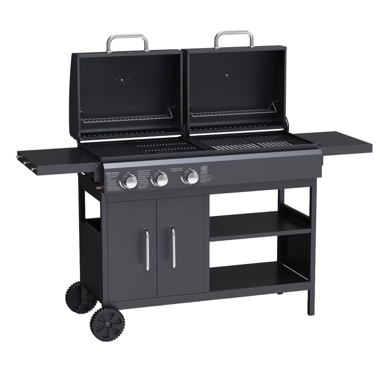 Boss Grill Georgia Dual Fuel - 3 Burner Gas & Charcoal BBQ Grill - Black