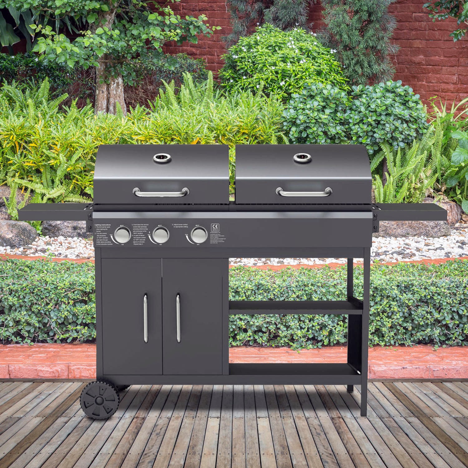 Georgia Dual Fuel 3 Burner Gas & Charcoal BBQ in Black IQENDFBBQ | Appliances