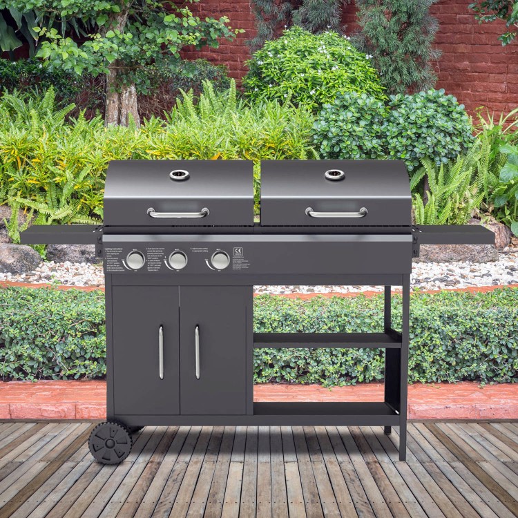 Boss Grill Georgia Dual Fuel - 3 Burner Gas & Charcoal BBQ Grill - Black