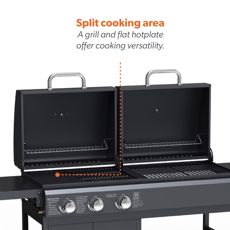 Boss Grill Georgia Dual Fuel - 3 Burner Gas & Charcoal BBQ Grill - Black