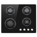 electriQ 60cm Gas on Glass 4 Burner Gas Hob - Black Glass