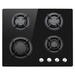 60cm Gas on Glass 4 Burner Gas Hob - Black Glass