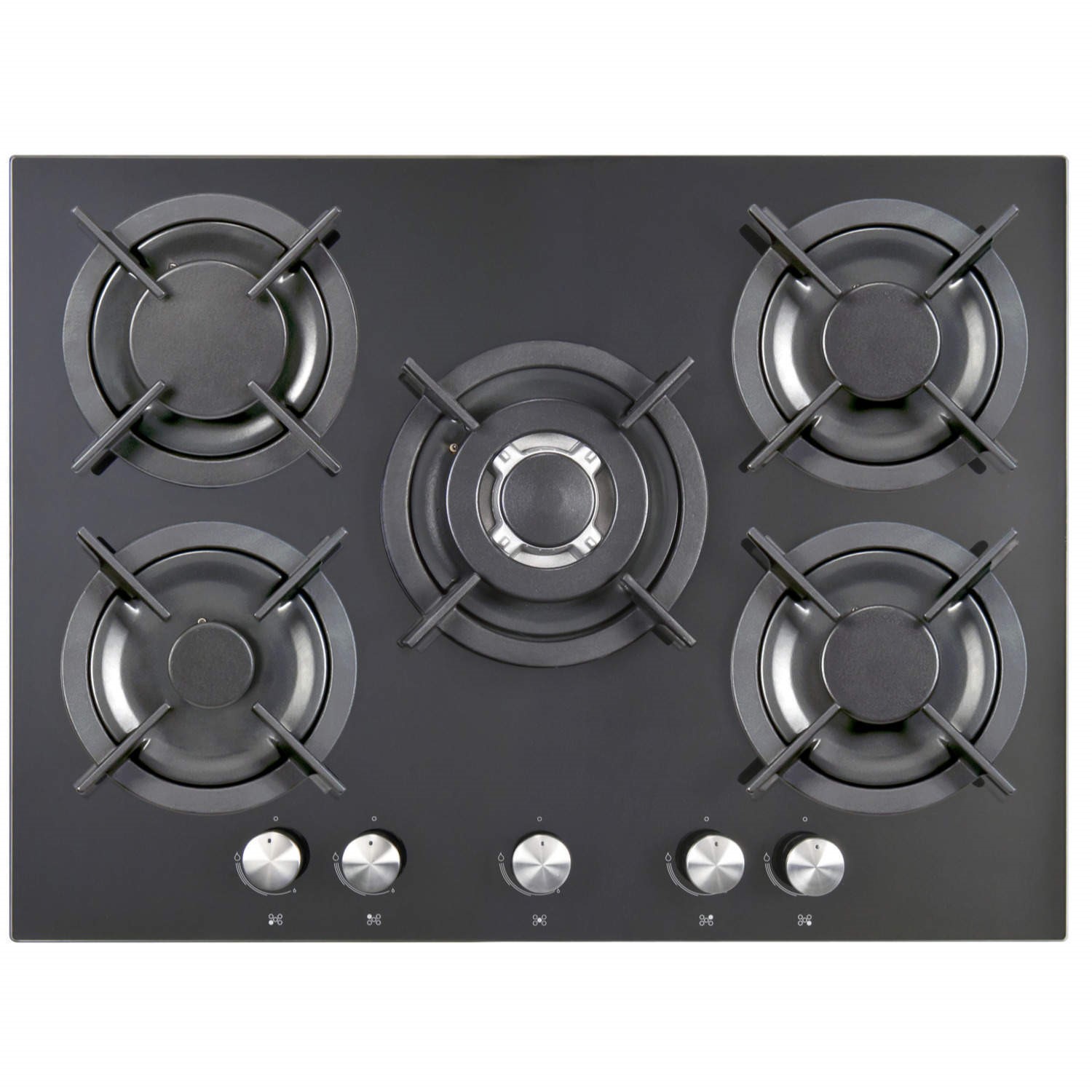 iQ 70cm 5 Burner Gas on Glass Hob Mirrored Finish IQGH702B Appliances Direct