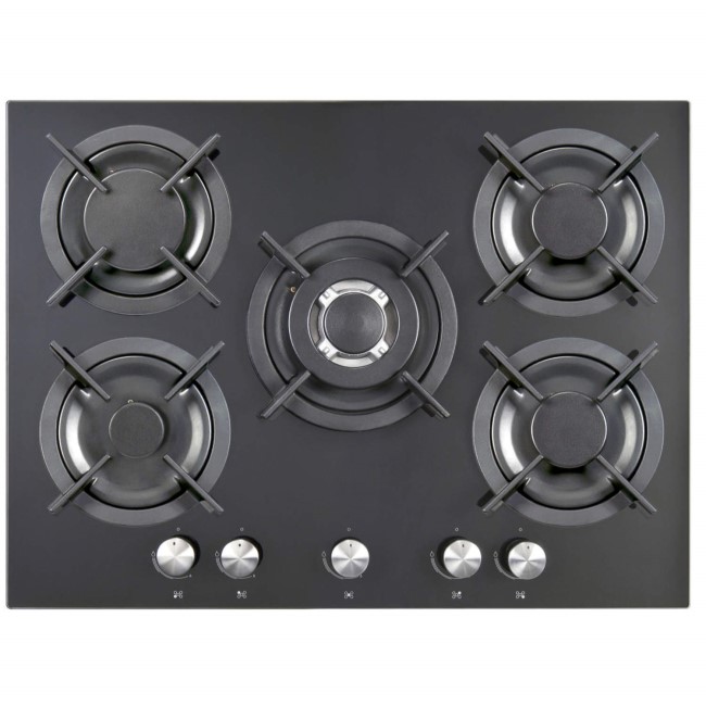 iQ 70cm 5 Burner Gas on Glass Hob Mirrored Finish IQGH702B