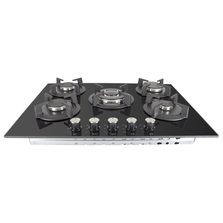 GRADE A1 - iQ 70cm Black Glass on Gas 5 Burner Hob