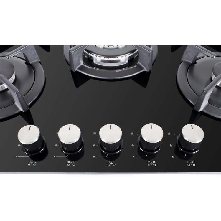 GRADE A1 - iQ 70cm Black Glass on Gas 5 Burner Hob