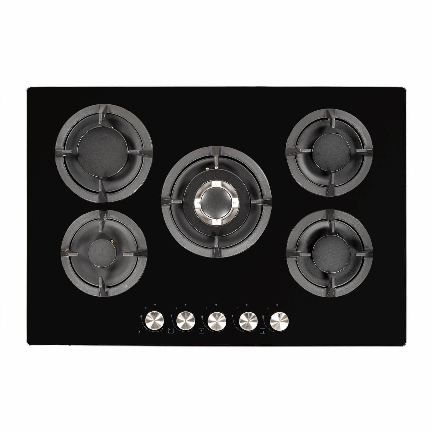 electriQ 75cm Gas on Glass 5 Burner Gas Hob - Black Glass