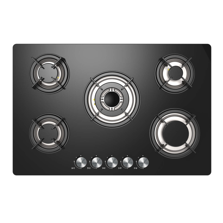 GRADE A1 - iQ 77cm Black Glass on Gas 5 Burner Gas Hob