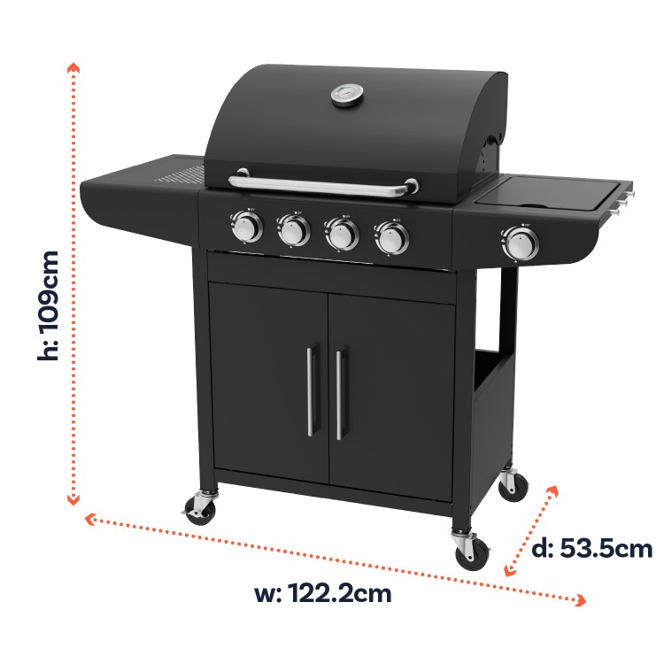 Boss Grill Georgia Classic - 4 Burner Gas BBQ with Side Burner - Black