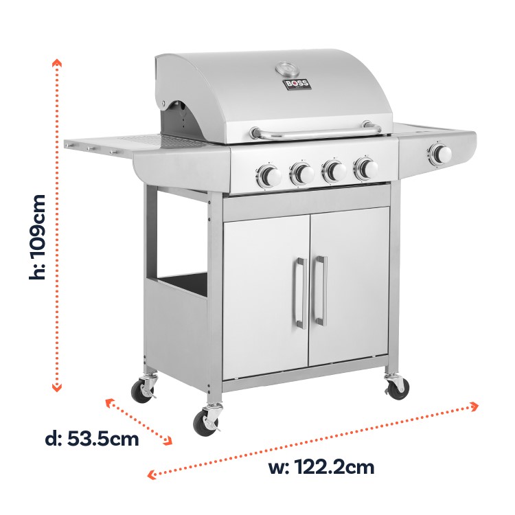 Boss Grill Georgia Classic - 4 Burner Gas BBQ with Side Burner - Silver