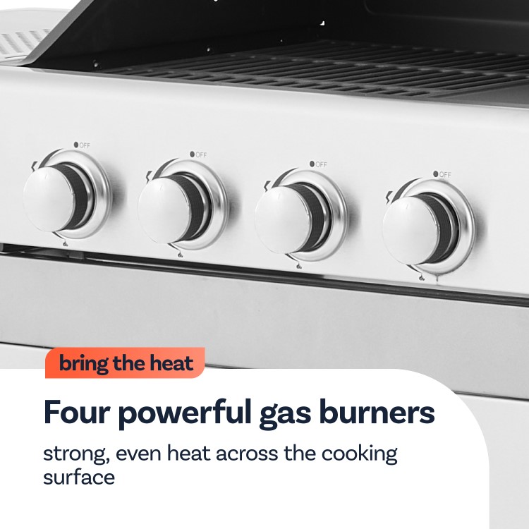 Boss Grill Georgia Classic - 4 Burner Gas BBQ with Side Burner - Silver