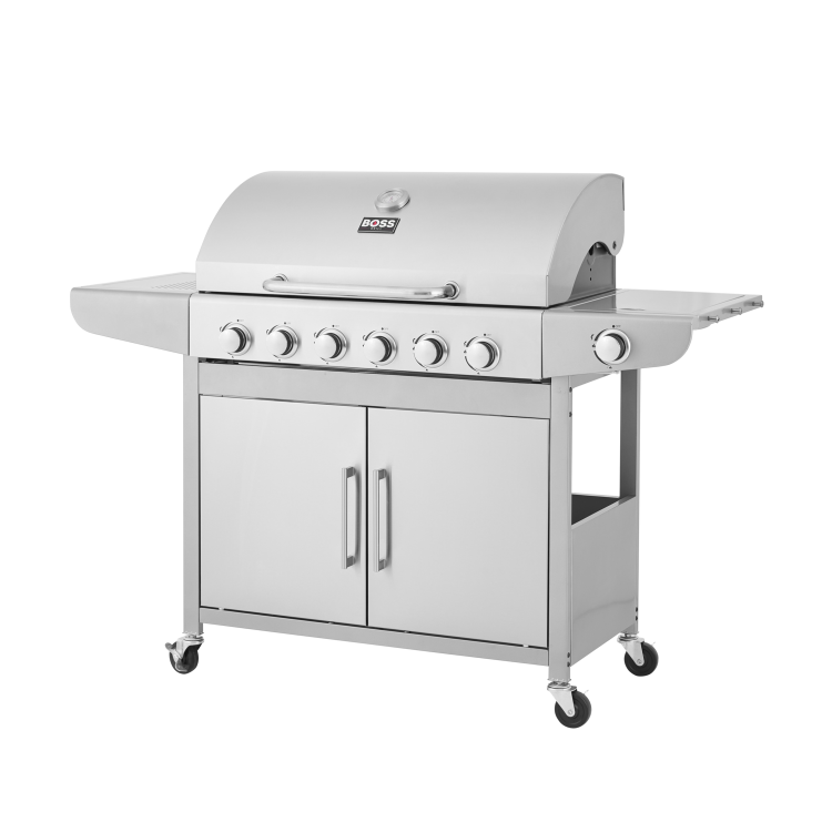 Boss Grill Georgia Classic - 6 Burner Gas BBQ Grill with Side Burner - Silver