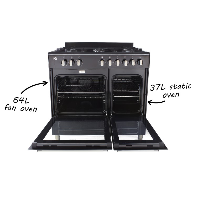 GRADE A2 - iQ 90cm Dual Fuel Double Oven Range Cooker Black
