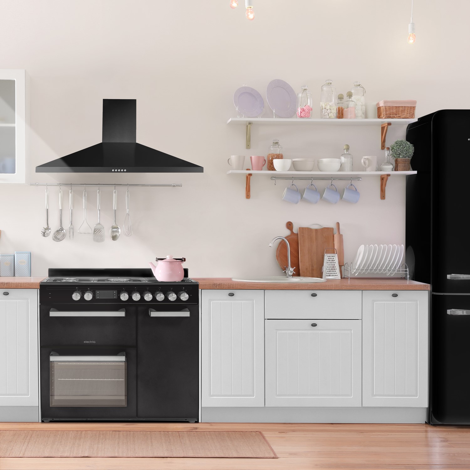 electriQ 90cm Dual Fuel Triple Cavity Range Cooker Black IQRANGE90B