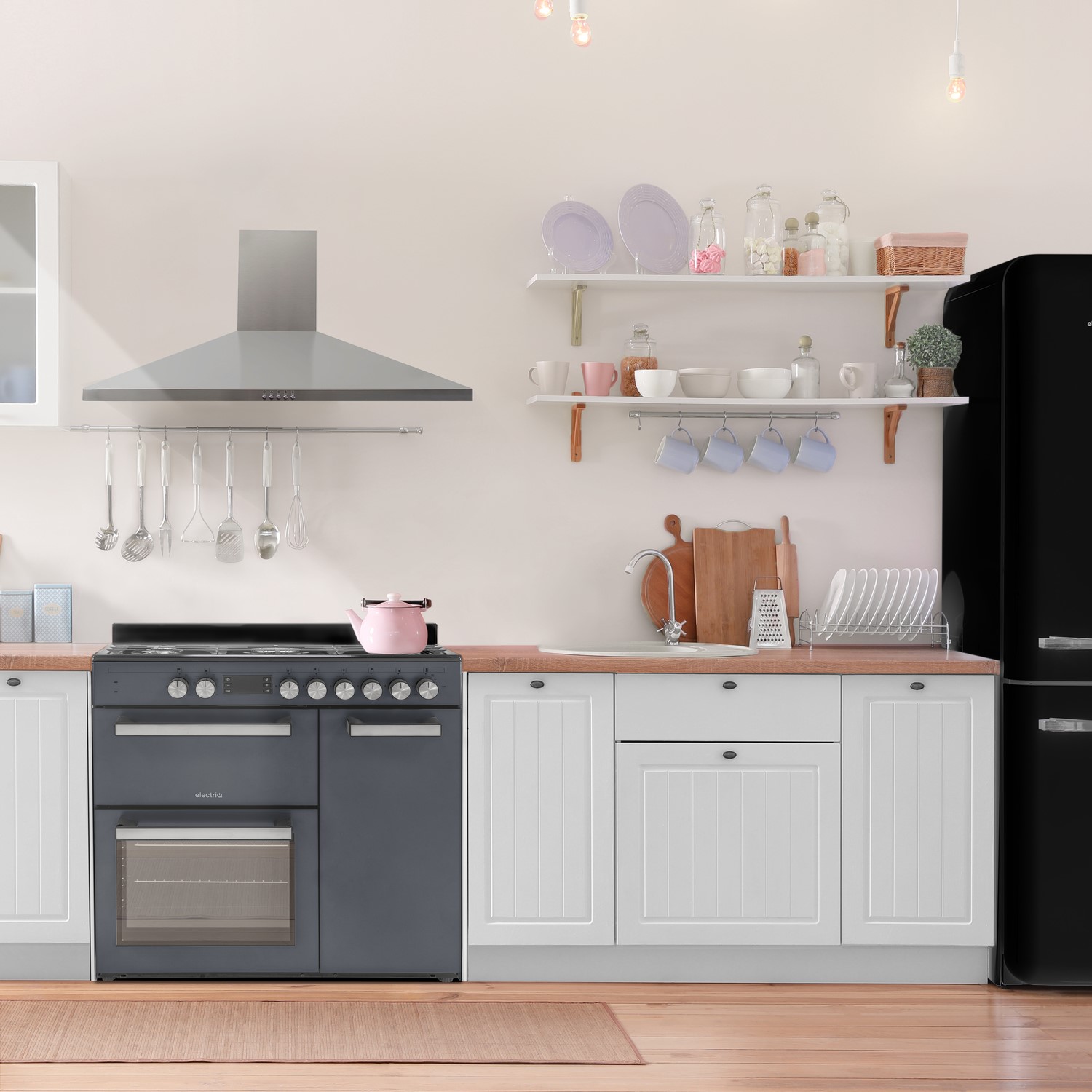 electriQ 90cm Dual Fuel Triple Cavity Range Cooker Charcoal Grey