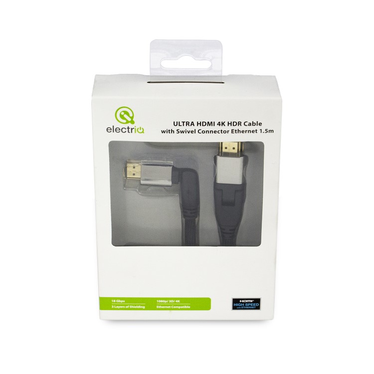 electriQ Ultra HDMI 4K 18Gbps HDR Metal Plated Braided Cable with Swivel Connector 1.5m