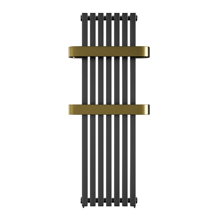 GRADE A2 - Gunmetal Vertical Single Panel Radiator with Brass Towel Bars 1200 x 500mm - Iraya