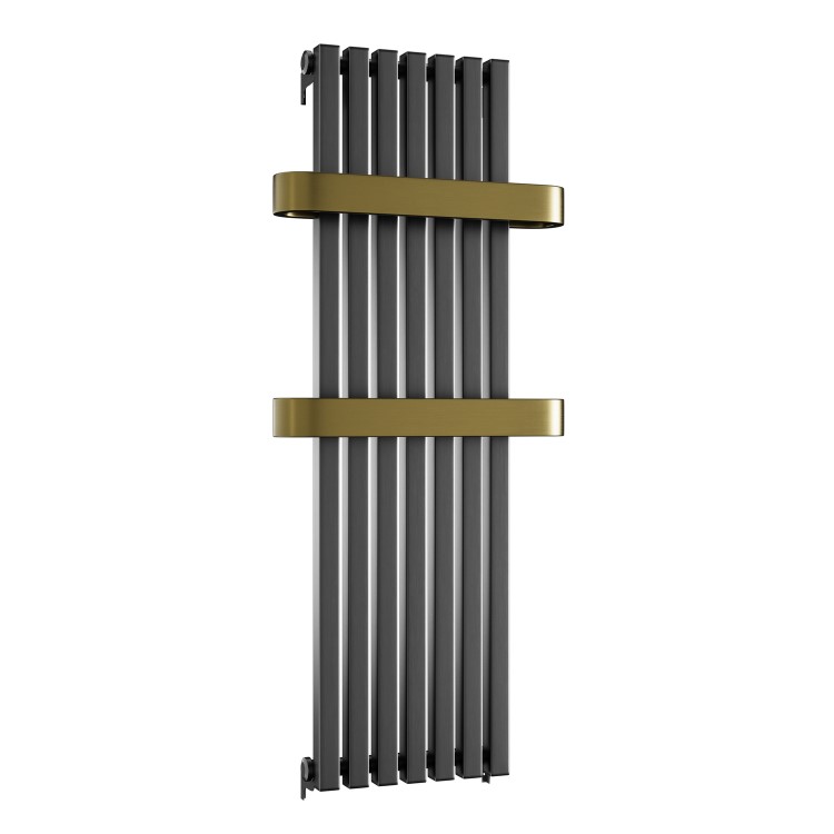 GRADE A2 - Gunmetal Vertical Single Panel Radiator with Brass Towel Bars 1200 x 500mm - Iraya