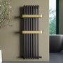 GRADE A2 - Gunmetal Vertical Single Panel Radiator with Brass Towel Bars 1200 x 500mm - Iraya