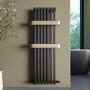 Gunmetal Vertical Single Panel Radiator with Brass Towel Bars 1200 x 500mm - Iraya