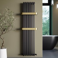 Gunmetal Vertical Single Panel Radiator with Brass Towel Bars 1600 x 500mm - Iraya Gunmetal Vertical Single Panel Radiator with Brass Towel Bars 1600 x 500mm - Iraya