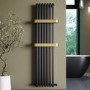 Gunmetal Vertical Single Panel Radiator with Brass Towel Bars 1600 x 500mm - Iraya