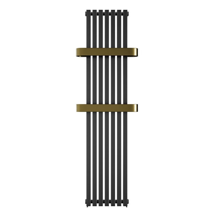Gunmetal Vertical Single Panel Radiator with Brass Towel Bars 1600 x 500mm - Iraya