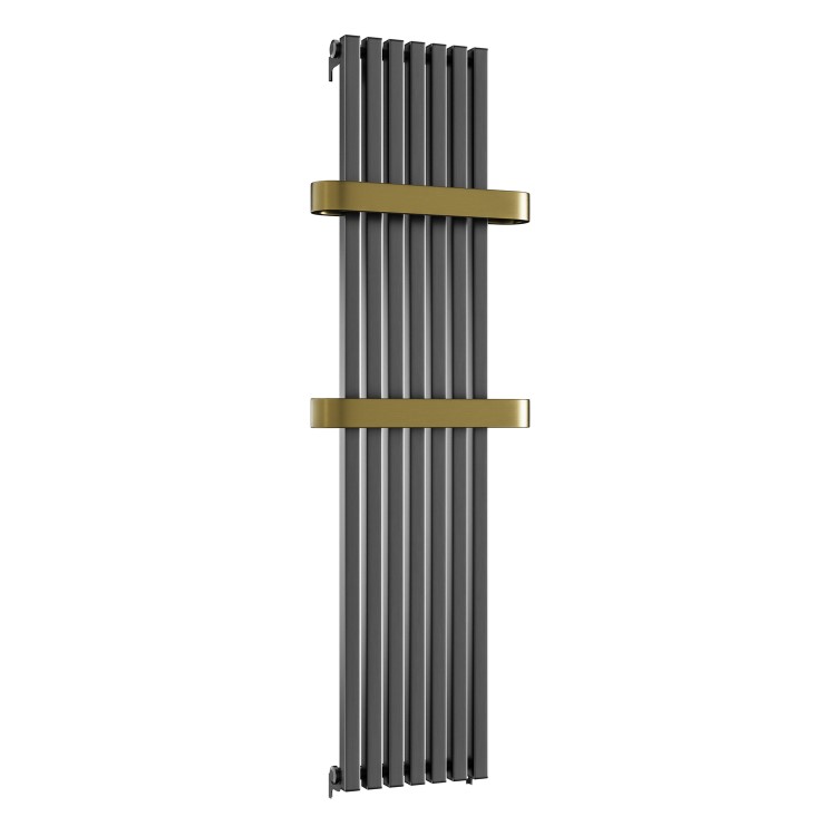 Gunmetal Vertical Single Panel Radiator with Brass Towel Bars 1600 x 500mm - Iraya