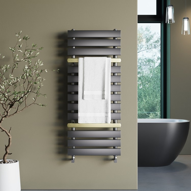 Gunmetal Grey Towel Radiator with Brass Bars 1200 x 500mm - Iraya