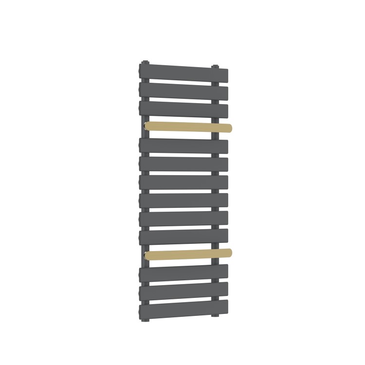 Gunmetal Grey Towel Radiator with Brass Bars 1200 x 500mm - Iraya