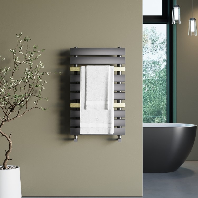 Gunmetal Grey Towel Radiator with Brass Bars 800 x 500mm - Iraya