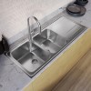 Double Bowl Inset Stainless Steel Kitchen Sink with Reversible Drainer - Enza Isabella