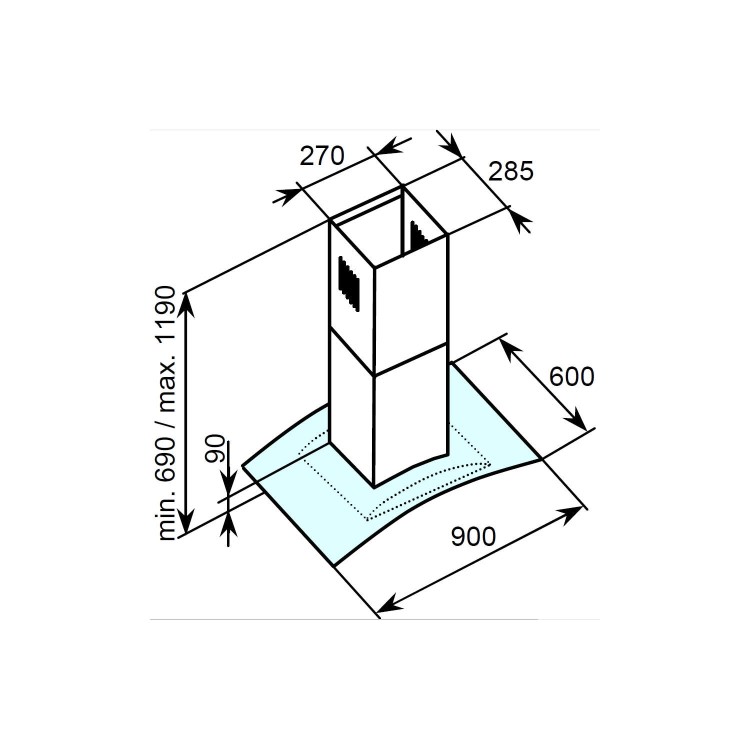 GRADE A1 - Baumatic ISL5SS 90cm Island Cooker Hood With Curved Glass Canopy Stainless Steel