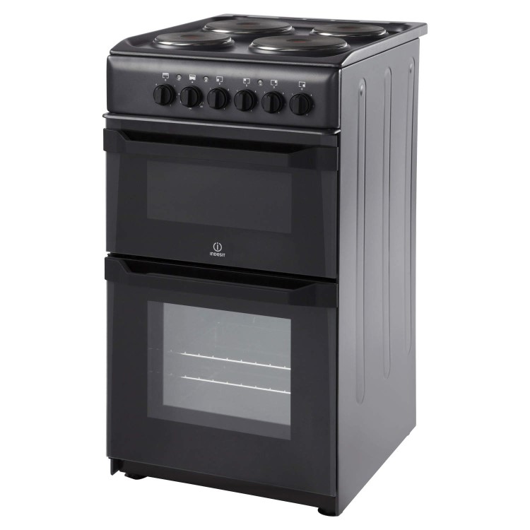 Indesit IT50EAS Double Cavity 50cm Electric Cooker With Solid Plate Hob Anthracite