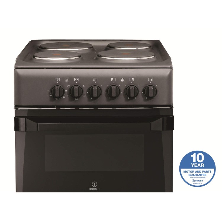Indesit IT50EAS Double Cavity 50cm Electric Cooker With Solid Plate Hob Anthracite