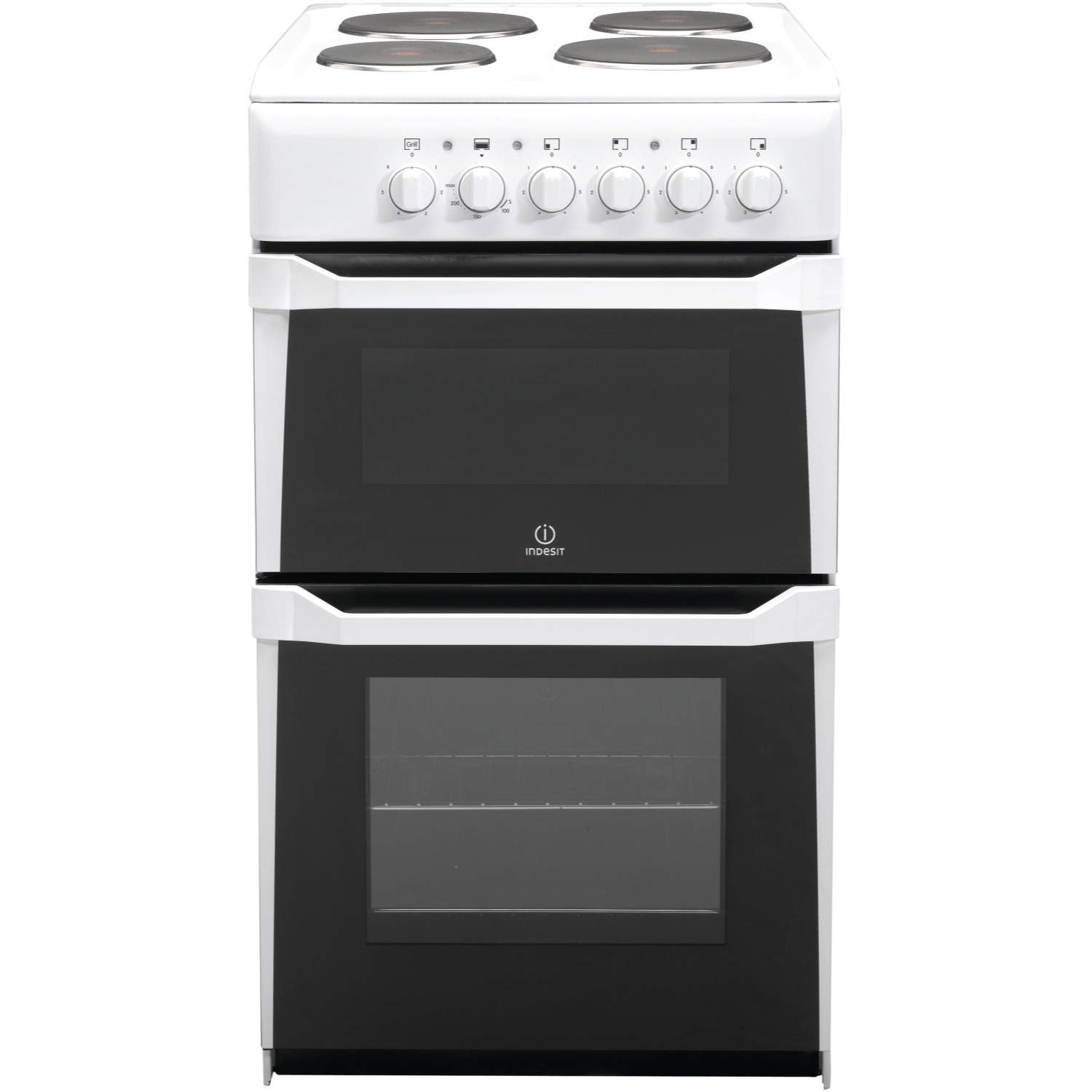 Indesit IT50EWS 50cm Double Cavity Electric Cooker With Solid Plate Hob White Appliances Direct