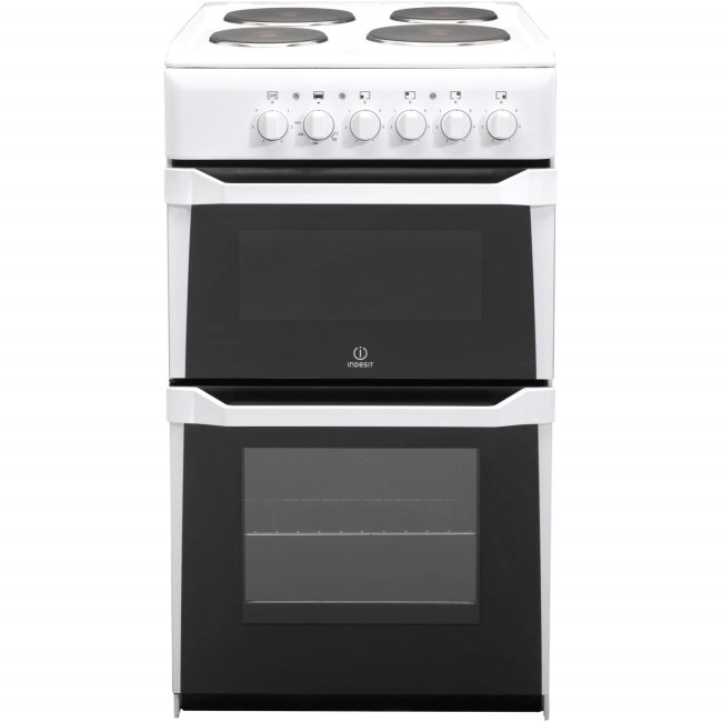 Indesit IT50EWS 50cm Double Cavity Electric Cooker With Solid Plate Hob White
