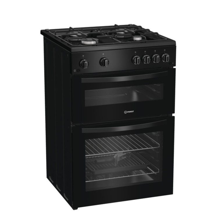Indesit 60cm Twin Cavity Gas Cooker - Black