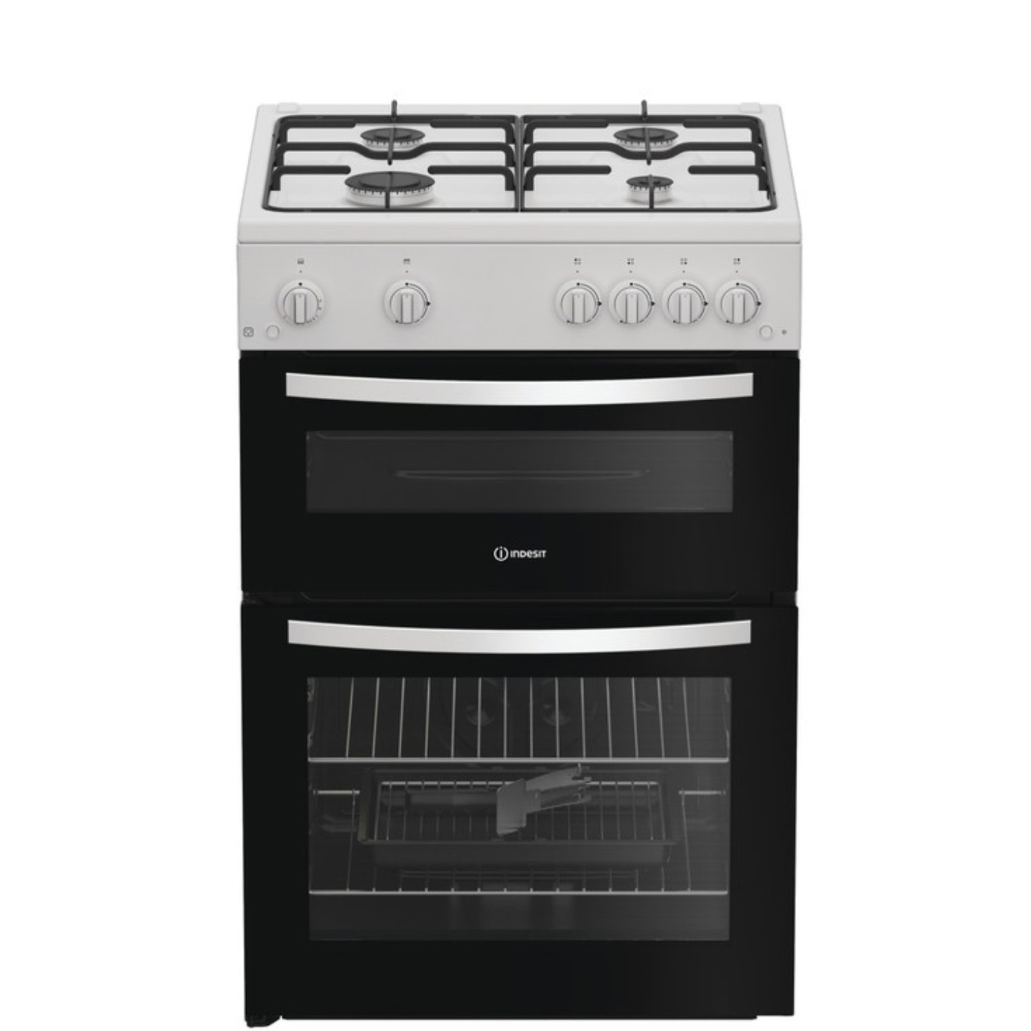 Indesit ITG6GW 60cm Twin Cavity Gas Cooker in White 4 Gas Burners 72 L