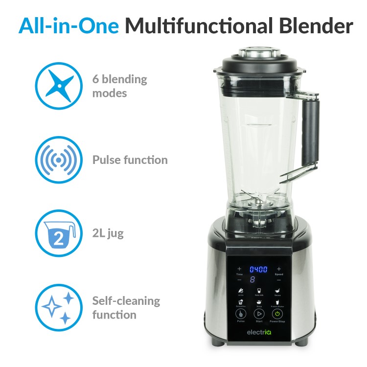 Refurbished electriQ Iqmix-Platinum 1250W Multi Functional Blender Smoothie and Soup Maker with Digital Controls Black
